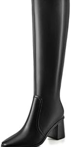 Dumjey Knee High Boots for Women Chunky Heel Square Toe Tall Boots Fashion Fall Long Boot with Side Zipper