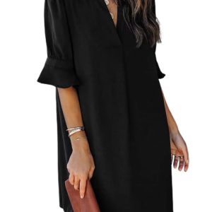 JOCAFIYE Womens Dresses V Neck Short Sleeve Solid Casual Shift Dress for Women 2025