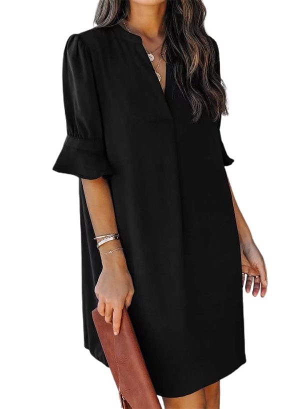 JOCAFIYE Womens Dresses V Neck Short Sleeve Solid Casual Shift Dress for Women 2025