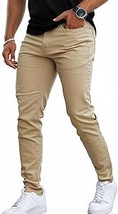 GINGTTO Mens Jeans Skinny Stretch, Premium High Rise Colored Jeans Expandable Waist 4 Seasons