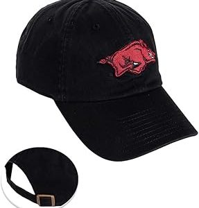 Desert Cactus University of Arkansas Baseball Hat Razorbacks U of A Hogs Brimmed Embroirderd Hats Cap Adjustable Cloth Strap Adult (Style B1) Black, Black, One Size
