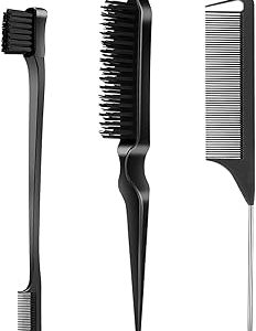 SWEET VIEW 3 Pcs Slick Back Hair Brush, Rat Tail Comb, Edge | Bristle Brush, Hair Accessories for Girls & Kids & Toddlers Sleek Ponytail/Bun, Edge Control and Smoothing Baby Hair & Flyaways