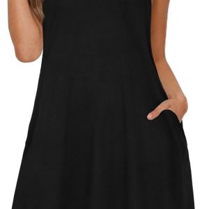 ADOREJOY Women Summer Dress Sleeveless Casual Swing Loose Tank Beach Sundress with Pocket