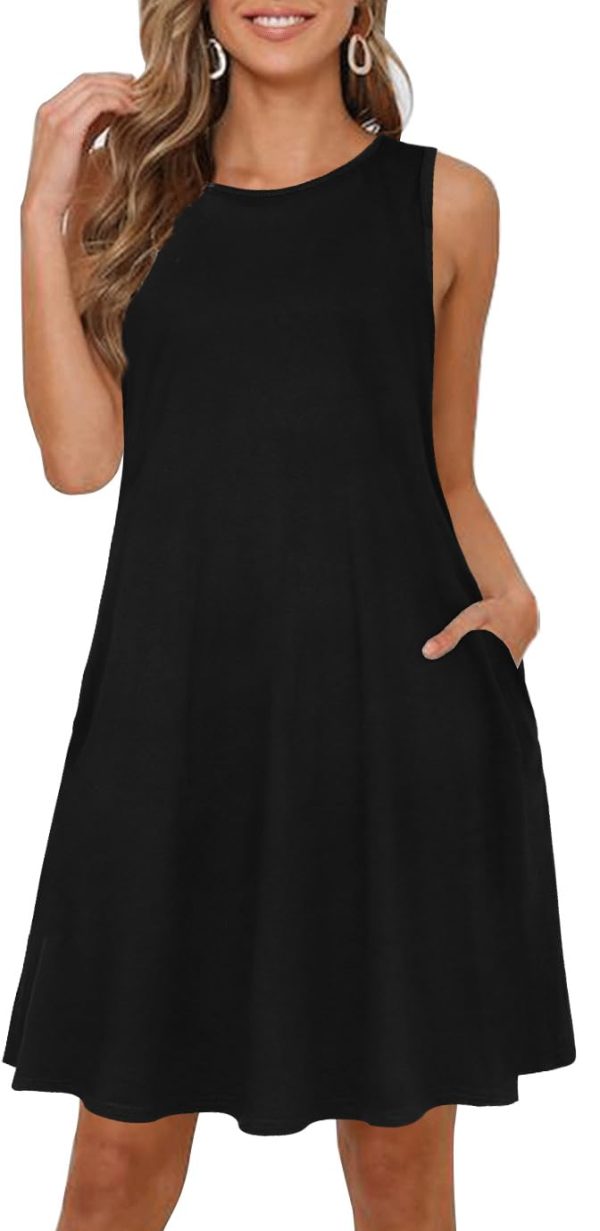 ADOREJOY Women Summer Dress Sleeveless Casual Swing Loose Tank Beach Sundress with Pocket