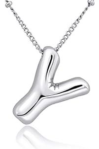 PIYIZ Bubble Letter Necklace for Women Teen Girls Platinum or 18k Gold Plated Shiny Pendant Cute Balloon Letter Necklace Birthday Graduation Jewelry for Lover Girlfriend