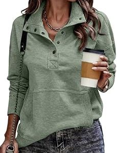 SHEWIN Womens Sweatshirt Casual Long Sleeve Lightweight Sweatshirts Button Loose Pullover Tops