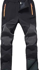 Gash Hao Mens Snow Ski Waterproof Softshell Pants Outdoor Hiking Fleece Lined Zipper Bottom Leg