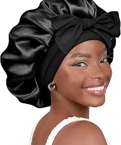 YANIBEST Silk Bonnet for Sleeping Women Satin Bonnet Double Layer Satin Lined Hair Bonnet with Tie Band Curly Hair