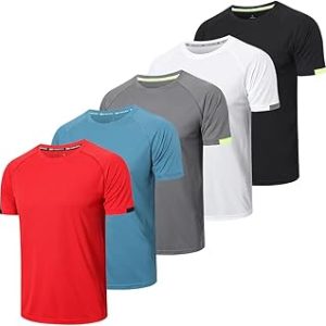 HUAKANG Men's 5 Pack Workout Running Shirts Quick Dry Lightweight Gym Short Sleeve Sports Tops Athletic T-Shirts