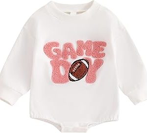 WoHaHa Newborn Infant Boys Girls Football Sweatshirt Romper Baby Embroidery Letters Print Long Sleeve Pullover Fall Bodysuit