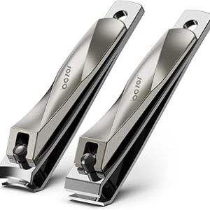 BEZOX Nail Clippers 2pcs Set - Straight Blade Toenail Clipper and Curved Blade Fingernail Clippers - Premium Nail Trimmer Cutter for Thick Nails and Ingrown Toenails - Grey