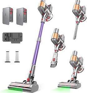 Cordless Vacuum Cleaner, 2 Batteries 120 Mins Runtime, 550W 45KPA Stick Vacuum with Self-Standing, Tangle-Free Brush, LED Display, Vacuum Cleaner for Home Hardwood Floor, Carpet, Pet Hair