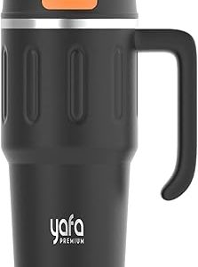 YAFA® 22 oz Travel Mug Tumbler | Vacuum-Insulated Stainless Steel Hot and Cold Cup | Travel Coffee Mug | Leak-Proof Design | Dual Drink Modes – Direct Mouth & Straw (Black, 22 oz)