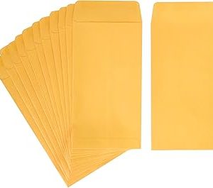 ESSENTIAL #7 100 Piece Cash Envelopes 3.5" x 6.7" with Gummed Flap, Small Parts Envelope for Home and Office Use (Yellow -100)