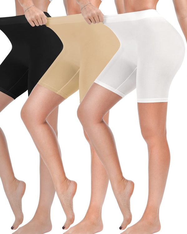 Reamphy 3 Pack Slip Shorts for Women Under Dress,Comfortable Smooth Yoga Shorts, Workout Biker Shorts Black