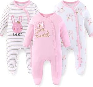JELYLOVE Unisex Baby Boy Girl Footies Rompers Cotton Long Sleeve 3 Pack Infant Jumpsuits 0-12Months Babies' Outfits