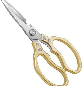 CGBE Kitchen Scissors Heavy Duty Dishwasher Safe Food Scissors, Multi-Purpose Kitchen Shears, Non Slip Stainless Steel Sharp Cooking Scissors for Kitchen (Gold)