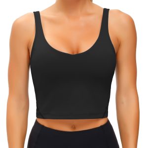 Wjustforu Women Sports Bra Yoga Tank Longline Padded Workout Crop Tank Top Fitness Workout Running Top