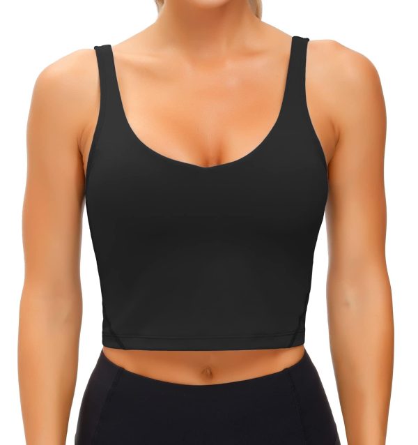 Wjustforu Women Sports Bra Yoga Tank Longline Padded Workout Crop Tank Top Fitness Workout Running Top