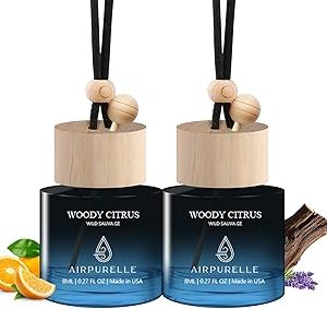 Car Air Freshener Hanging 2 Pack Car Air Fresheners Diffuser - Woody Citrus Fragrance Oil Air Diffuser for Car, 45+ days Long Lasting Fragrance, Two 0.27 FL OZ/8ML Made in USA Car Air Fresheners
