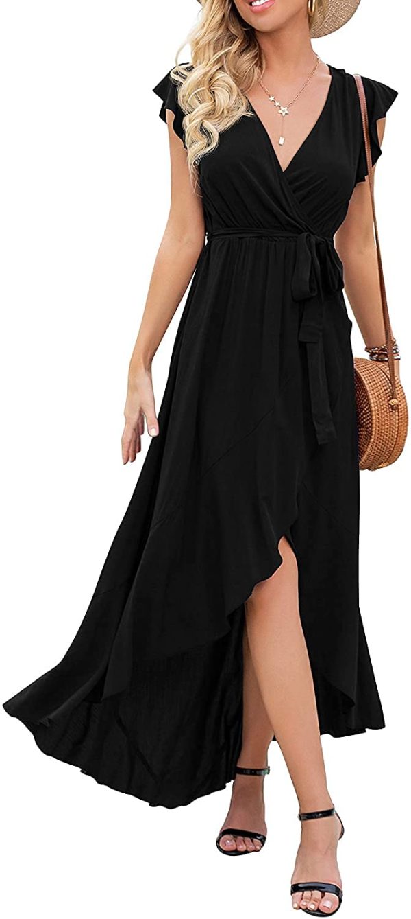 GRECERELLE Women's Boho Beach Vacation Wrap V Neck Summer Long Maxi Dress