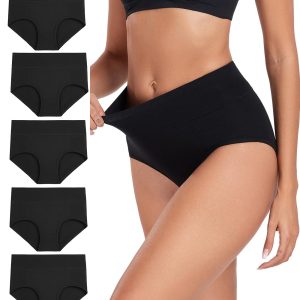 wirarpa Women's Cotton Underwear High Waist Briefs Ladies Soft Comfortable Panties 5 Pack (Regular & Plus Size)