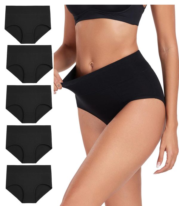 wirarpa Women's Cotton Underwear High Waist Briefs Ladies Soft Comfortable Panties 5 Pack (Regular & Plus Size)