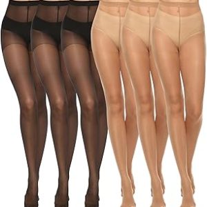 Yilanmy Women's 6 Pairs Sheer Tights 20D Silky Control Top Pantyhose Run Resistant Nylon Stockings