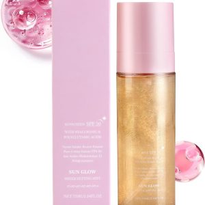SPF 50 Sheer Setting Mist Sunscreen, Broad Spectrum Shimmering Set Makeup Moisturizing Protection Spray, Light And Transparent Oil Control Fast Film Forming, Suitable for Face And Body