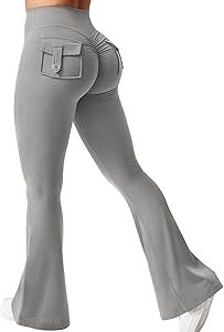 YEOREO Flare Leggings with Pockets for Women Brittany Workout High Waisted Leggings Scrunch Butt Lifting Gym Yoga Pants