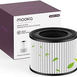 MOOKA AP-S0610L Air Purifier Filter, 3-in-1 True HEPA Filter, High-Efficiency Activated Carbon Air Filter for Allergies, Smoke, Odor, Dander, Pollen
