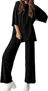PRETTYGARDEN Women's 2 Piece Outfits Casual Short Sleeve Pullover Tops and Wide Leg Pants Lounge Sets Tracksuits