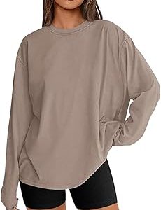 Generic Womens Long Sleeve T Shirts Oversized Crewneck Basic Tops Comfy Workout Tees Y2k Blouses 2025 Spring Trendy Clothes