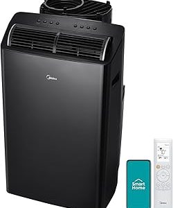 Midea Duo 14,000 BTU (12,000 BTU SACC) HE Inverter Ultra Quiet Portable Air Conditioner, Cools up to 550 Sq. Ft, Works with Alexa/Google Assistant, Includes Remote Control & Window Kit, Black