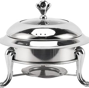 Round Chafing Dish Buffet Set, Stainless Steel Catering Warmer, Alcohol Fuel Heating Portable Server with Lid for Wedding Banquet, Ideal for Hot Pot Parties, Gatherings and More