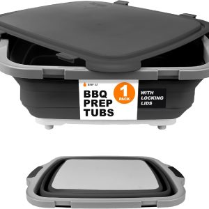 Drip EZ Collapsible BBQ Prep Tub- for Meal Prep Marinating Food Storage - Includes Cutting Board & Locking Lid - (1) OG - Black