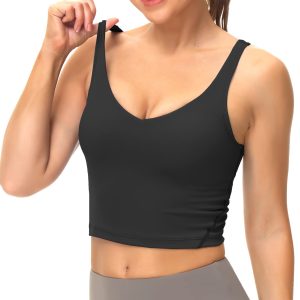 Dragon Fit Sports Bra for Women Longline Padded Yoga Bra Medium Impact Crop Tank Tops for Workout Fitness Running