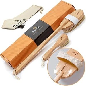 Belula Premium Dry Brushing Body Brush Set- Natural Boar Bristle Body Brush, Exfoliating Face Brush & One Pair Bath & Shower Gloves. Free Bag & How To – Great Gift For A Glowing Skin & Healthy Body