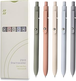 UIXJODO Gel Pens, 5 Pcs 0.5mm Black Ink Pens Fine Point Smooth Writing Pens, High-End Series Retractable Pens for Journaling Note Taking, Cute Office School Supplies Gifts for Women Men (Morandi)