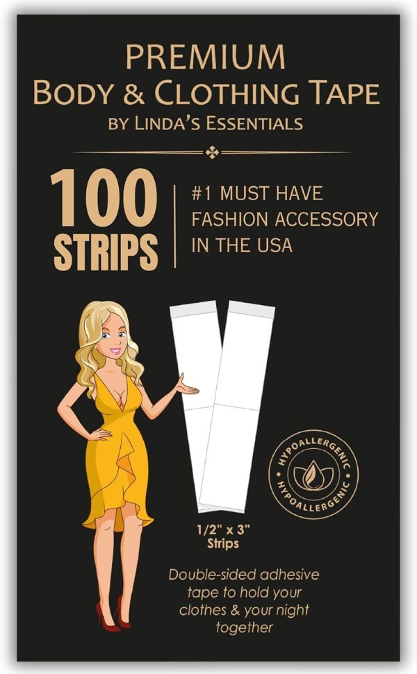Double Sided Tape for Clothes, Body and Fashion Tape (100 Pack) | Clothing and Hem Adhesive for Women, No Sew No Iron, Strong Fabric Adhesive for Skin for All Shades and Sensitivity