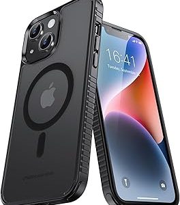 UNBREAKcable Magnetic Case for iPhone 13, iPhone 14, [Compatible with MagSafe] [Military Grade Shockproof] [Ultra-Slim] Translucent Matte Back& Soft Silicone Airbag Bumper for Apple 6.1inch – Black