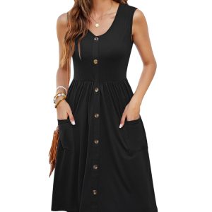 MOLERANI Women Summer Dresses Sleeveless Casual Loose Swing Button Down Dress with Pockets