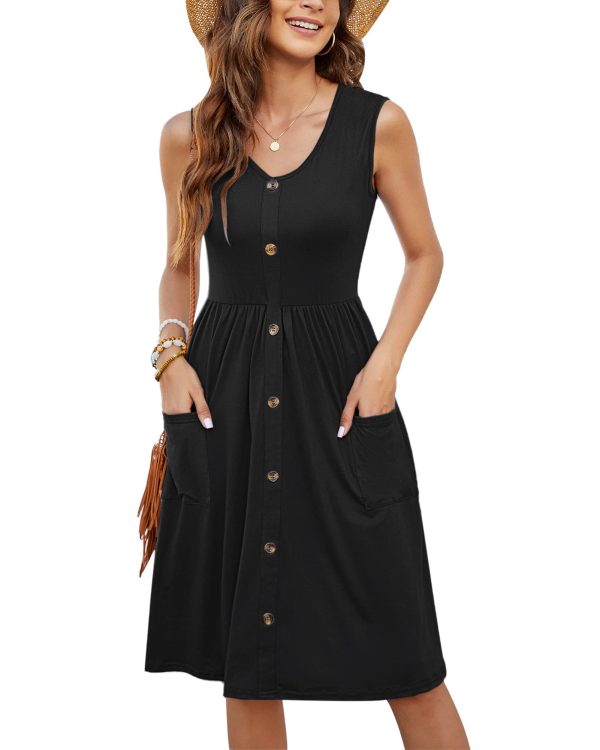 MOLERANI Women Summer Dresses Sleeveless Casual Loose Swing Button Down Dress with Pockets