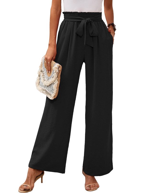 Heymoments Wide Leg Women Pants Lightweiht Waisted Adjustable Tie Knot Loose Comfy Casual Trousers with Pocket S-2XL
