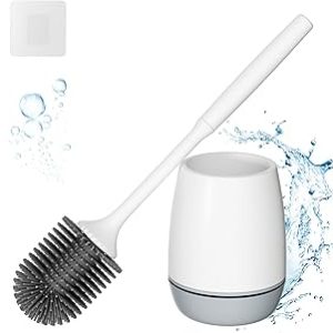 Hibbent Toilet Brush with Ventilated Drying Holder, Silicone Toilet Bowl Brush Bathroom Cleaning Bowl Brush Kit Sturdy Cleaning Toilet Brush, Floor Standing & Wall Mounted Without Drilling
