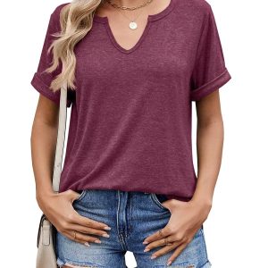 WELINCO Womens Summer Tops Short Sleeve Casual Soft V Neck Shirts Basic Tees T-Shirts Chemises