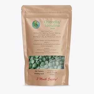 NEW Ecogenya Chlorella/Spirulina tablets - organic Made In Canada chlorella + Spirulina tablets 500mg each (Three Month Supply - 180 Tablets)