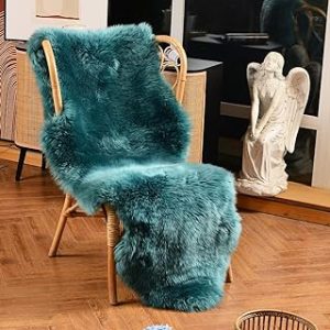 LLB Genuine Sheepskin Area Rug Wool Rug Fur Carpet Fluffy Fur Rug for Living Room Kids Bedroom Real Sheepskin Throw Lambskin Rugs Sofa Mat Chair Seat Covers (Peacock Blue, 2 x 6 ft Sheepskin)