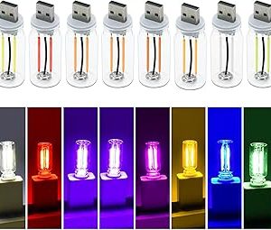 8Pcs USB LED Car Interior Atmosphere Light, Mini Retro Car Lamps Plug-in Creative Glass Bottle Interface Charging Night LED Car Interface Charging Night Light
