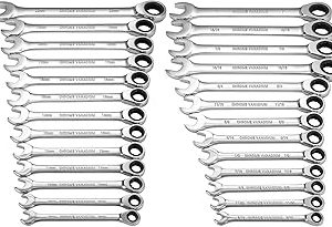 DEKOPRO 26-Piece Ratcheting Combination Wrench Set, Metric 8-22mm & SAE 5/16-1" Chrome Vanadium Steel Ratchet Combination Wrench Sets with Portable Nylon Pouch